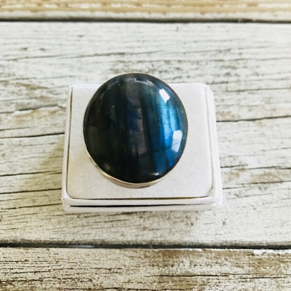 Boho Large Oval Labradorite Ring - image 5
